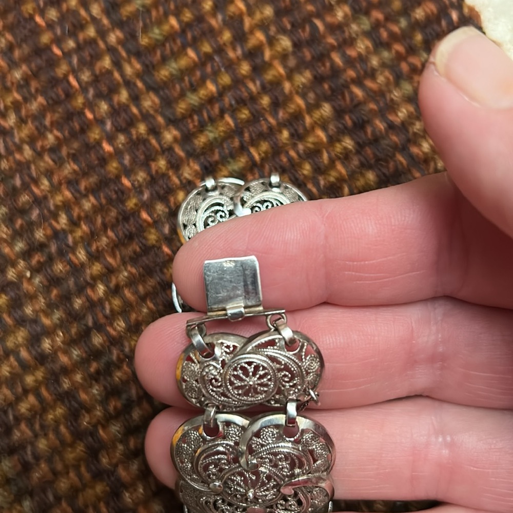 Vintage/Antique Wide Filigree Bracelet,Ornate Bracelet Silver - Picture 2 of 6